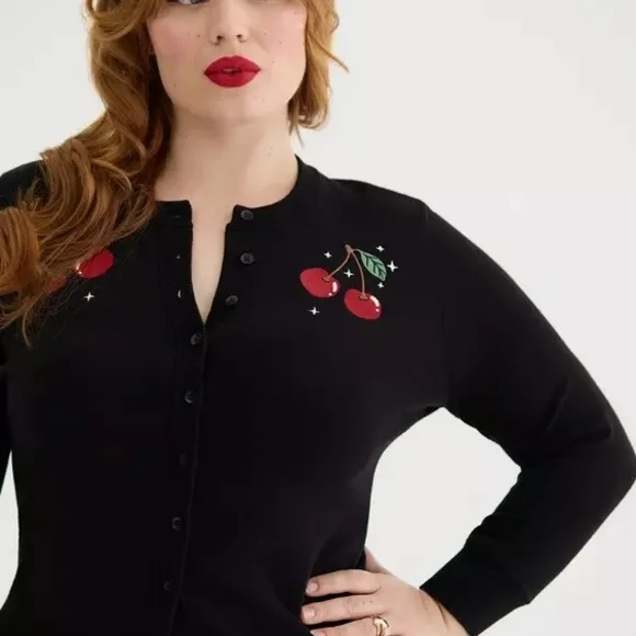 NWOT Torrid Retro Chic Cherry Embroidered Cardigan- Size 2x - Picture 2 of 11